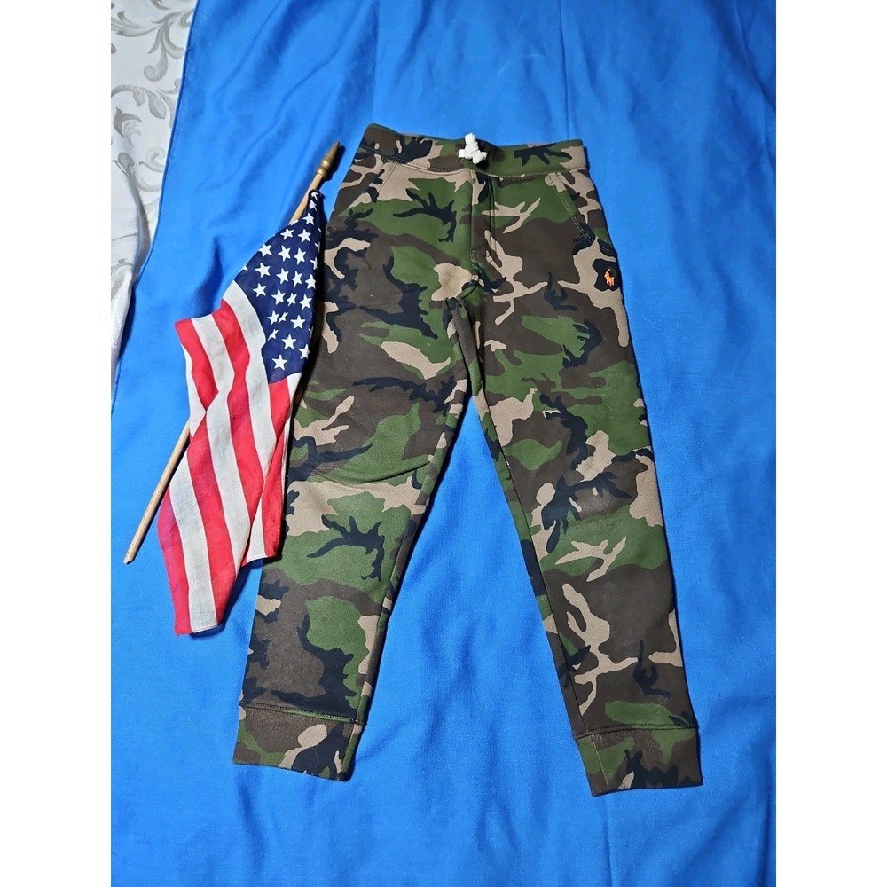 Polo Ralph Lauren Boys Cotton Fleece Drawstring Jogger Sz 7 Camouflage Camo NEW